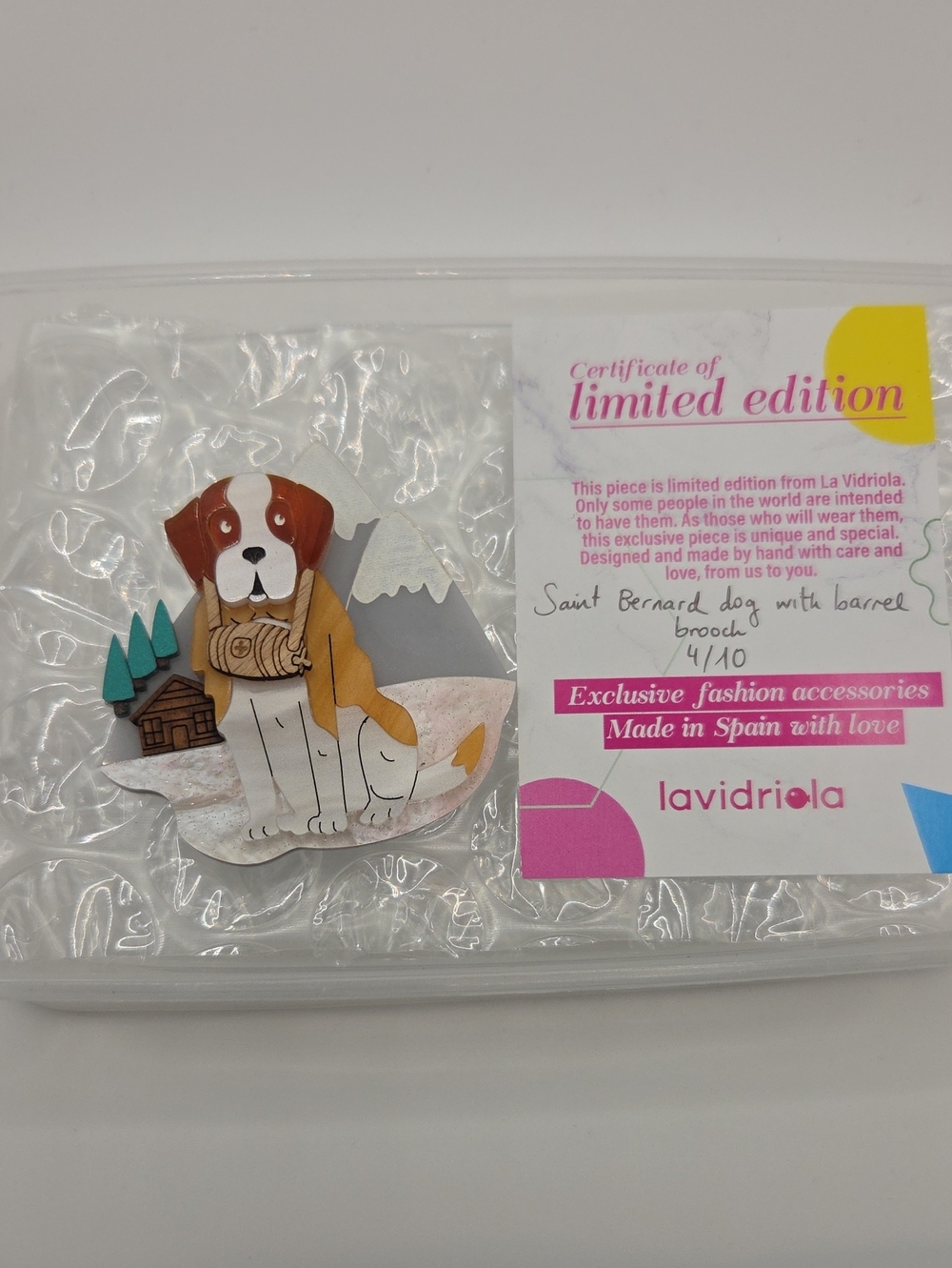 Lavidriola Saint Bernard Dog With Barrel Brooch